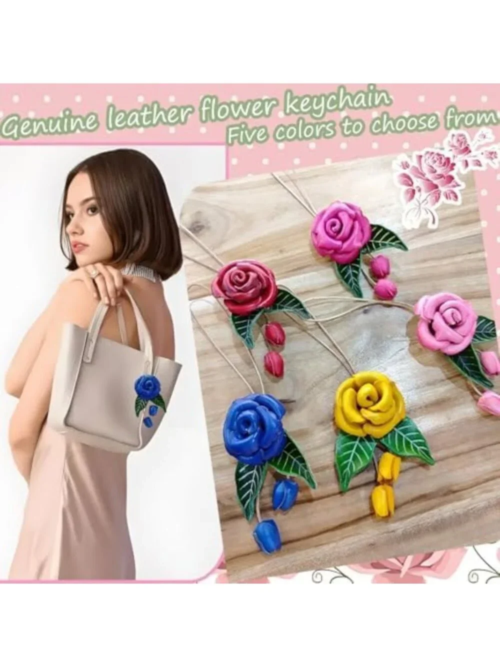Handcrafted Leather Flower Bag Charm | Boho Keychain Pendant | Unique